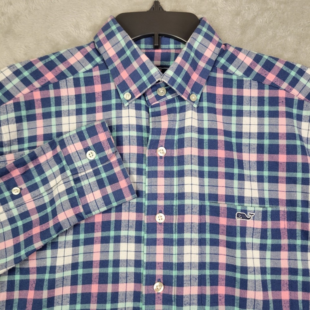 Vineyard Vines Performance Mens S Blue Pink Long Sleeve Classic Fit Tucker Shirt